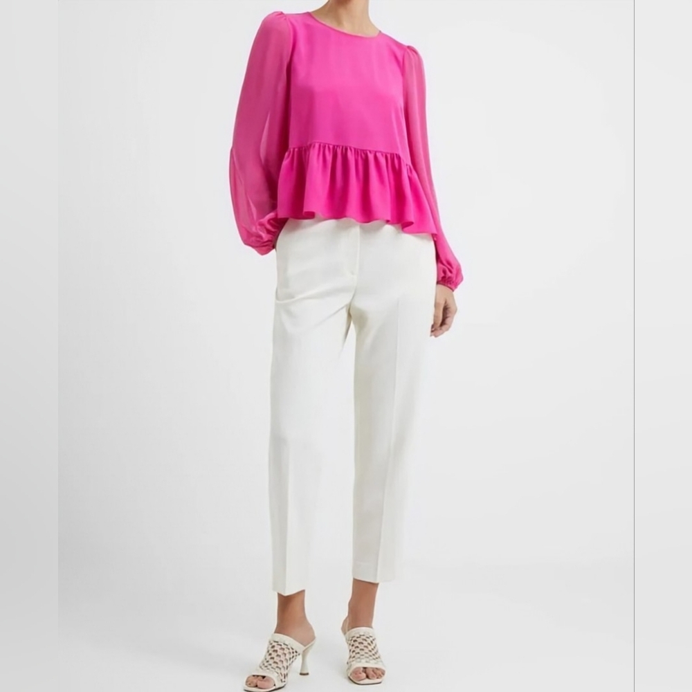 French Connection Hot Pink Crepe Light Georgette Peplum Blouse M